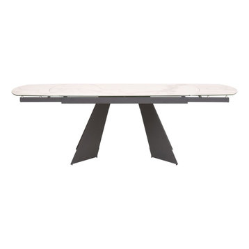63-94" Rectangle White Extendable Dining Table Ceramic Table Top