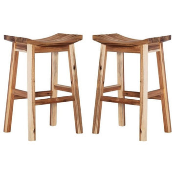 Home Square 30" Saddle Wood Bar Stool in Light Natural Brown - Set of 2