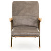 35" Alide Occasional Chair Distressed Grey Leather Bleached Ash Arms Bronze Iron