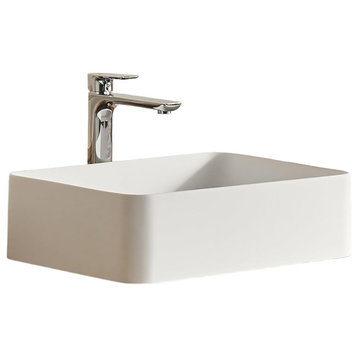 Modern Above Counter Bathroom Sink, Rectangular White Stone Resin, 24" X 16"