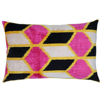 Canvello Yellow Pink Velvet Throw Pillow 16x24