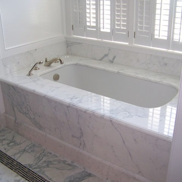 Calacatta marble 1 piece tub deck & tub skirt