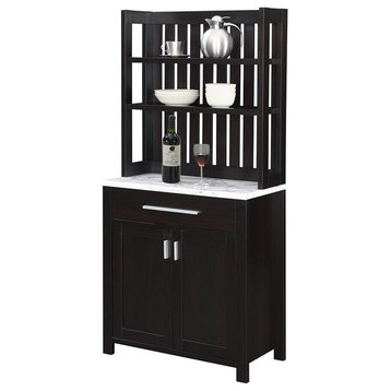 Sawyer Wine Bar with Cabinet in Espresso Wood Finish with White Faux Marble Top