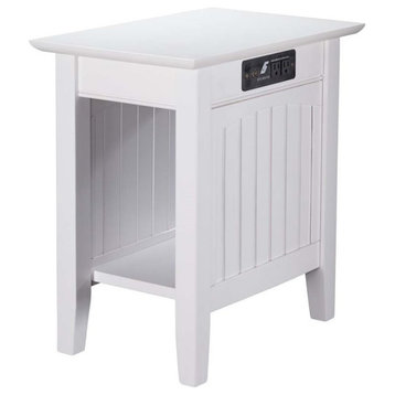 Leo & Lacey Transitional Wood Side Table with USB Charging Ports in White