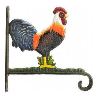Decorative Rooster Plant Hanger Hook - Colorful Cast Iron - Large 10.125 Deep