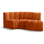 Meridian Furniture - Arc Velvet Upholstered 3-Pc. S-Shaped Modular Sectional, Cognac - Give your living room or den the perfect blend of style and versatility with this Arc velvet fabric curved modular Sectional. Part of the Arc modular furniture collection, this Sectional comes upholstered in rich cognac velvet fabric and features deep channel tufting that adds a touch of luxury while enhancing comfort and support. A seamless combination of form and function, this chair can be used with other Arc pieces to create a myriad of configurations in your well-curated room.