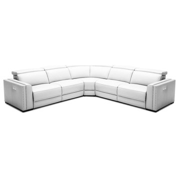 Frazier Modern White Leather Sectional Sofa With 3 Recliners