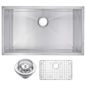 Zero Radius Single Bowl Undermount Sink With Drain, Strainer, And Bottom Grid