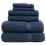 Linum Home Textiles - Herringbone 6-Piece Towel Set, Midnight Blue - The Herringbone collection is modern and stylish, manufactured with more cotton per square inch to maximize both softness and absorbency. These towels are made on a jaquard machine and have a herringbone pattern woven throughout the towel.