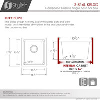 STYLISH 16"Dual Mount Single Bowl Gray Granite Kitchen Sink