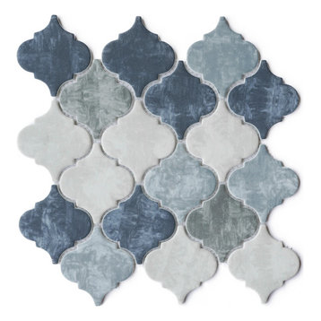 TREGLG-10 Recycle Glass Arabesque Art Blue Glass Mosaic Mosaic Tile Backsplash