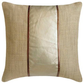 Ivory Faux Leather Textured & Patchwork 16"x16" Throw Pillow Cover - Essentia