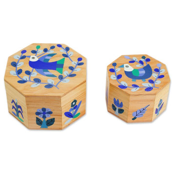Gods Nature in Blue Wood Decorative Boxes, 2-Piece Set