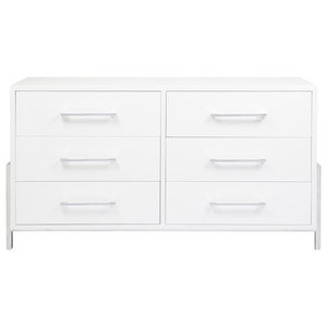 Contemporary Double Dresser Wood 8 Drawer Metal Runners White