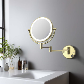 Circular LED Wall Mount Magnifying Make Up Mirror, Brushed Gold