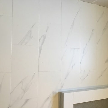 MASTER BATHROOM - Porcelain White Marble Tile, Gray Hexagon Shower Floor