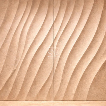 Modern Linear Wave Feature Wall in Natural Stone
