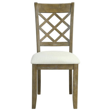 ACME Karsen Wooden Upholstered Side Chair in Beige Linen and Rustic Oak