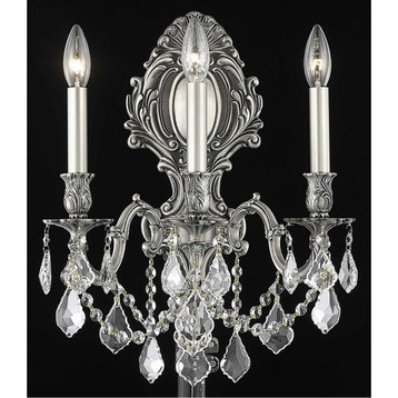 Monarch 3-Light Wall Sconce, Pewter/Clear/Royal Cut