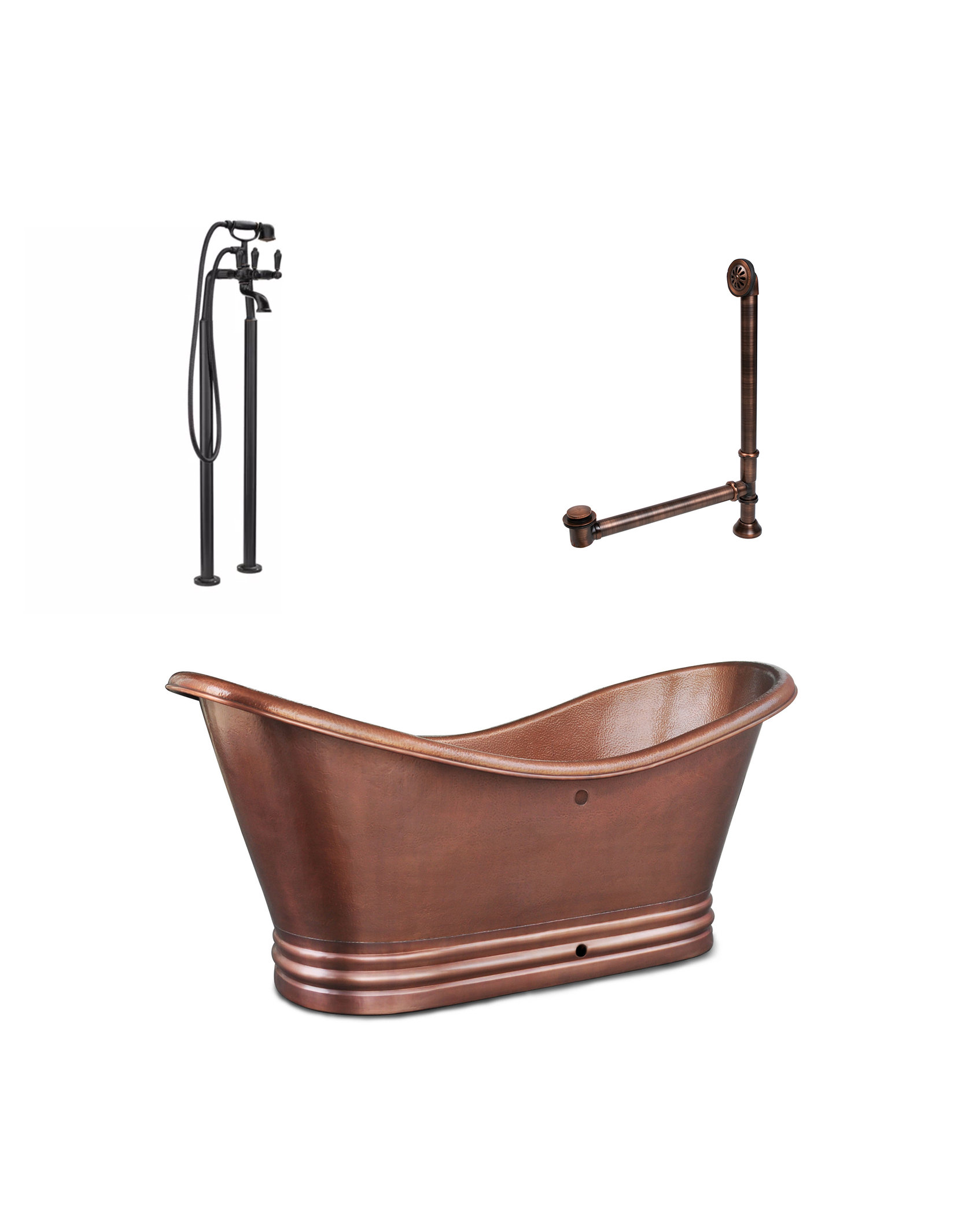 Euclid 6' Copper Freestanding Bathtub with Faucet and Drain Kit