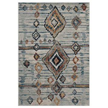 Jenica Distressed Moroccan Abstract Diamond 8'x10' Rug, Silver Blue, Beige/Brown