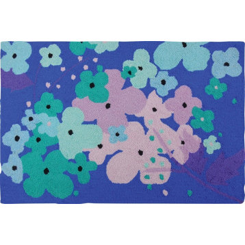 Flowers On Blue Indoor Doormat, 22"x34"