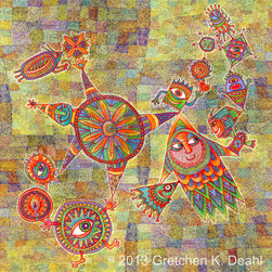 Whimsical Art: "Dancing Flower Creatures" Art Print - Kids Wall Decor