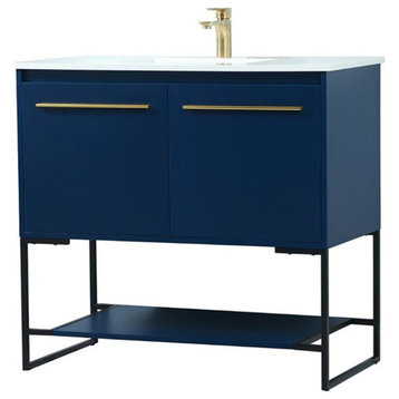 Elegant Decor Sloane 36" MDF and Steel Single Bathroom Vanity in Blue