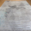 Hand Knotted Blue Gray Modern Abstract Oriental Rug With Silk