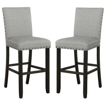 Home Square Solid Back Upholstered Bar Stool in Gray and Antique Noir - Set of 2
