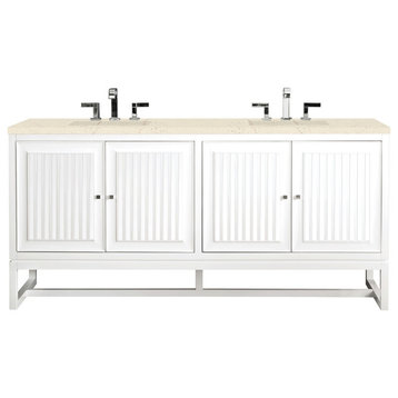 Athens 72" Double Vanity Cabinet, Glossy White, w/ 3 CM Eternal Marfil Top