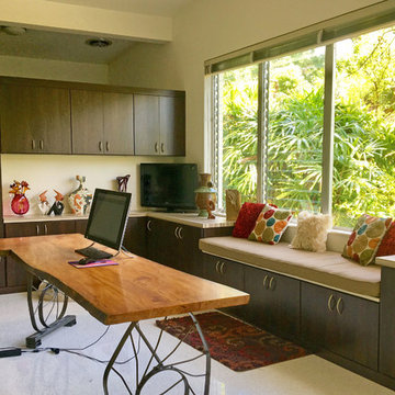 Custom Sunbrella window seat cushion completes home office makeover