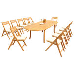 Teak Deals - 13-Piece Outdoor Teak Dining Set: 117" Oval Table, 12 Surf Folding Arm Chairs - Set includes: 117" Double Extension Oval Dining Table and 12 Folding Arm Chairs.