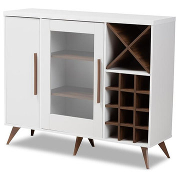 Pietro Mid-Century Modern White and Brown Finished Wine Cabinet