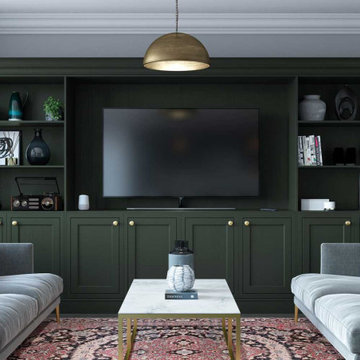 Ash In-frame Shaker style Media Wall Unit Painted Forest Green