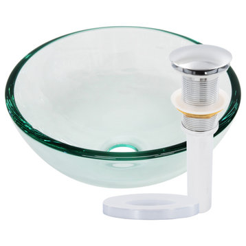 Bonificare Clear Mini 12" Glass Vessel Bathroom Sink with Drain, Chrome