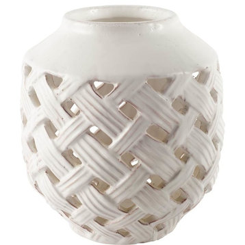 Forillon I Short White Glazed Lattice Pattern Vase, Short