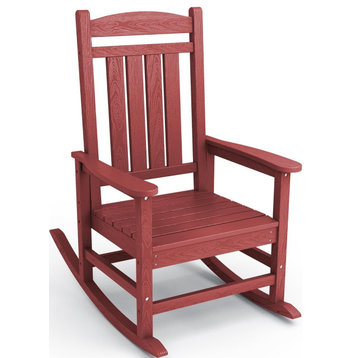 Traditional Outdoor Rocking Chair, Weather Resistant HDPE Frame, Red