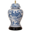 Beautiful Chinese Blue and White Blue Willow Porcelain Temple Jar Table Lamp 30"