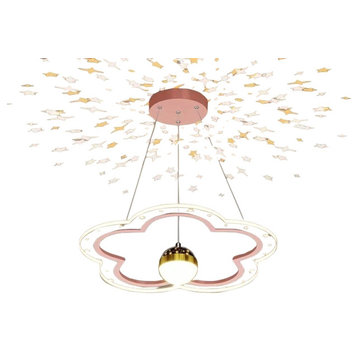 Romantic Starry and Cloud-shapped Chandelier for Bedroom, Pink, Dia15.7", Flower