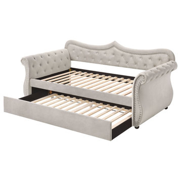Acme Adkins Daybed and Trundle Beige Fabric