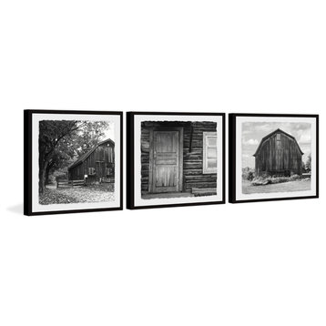 Gray Barn House Triptych, Set of 3, 12x12 Panels