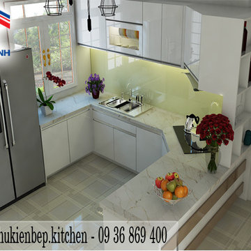 TỦ BẾP ACRYLIC CHỮ U MÀU TRẮNG TINH PKB0079