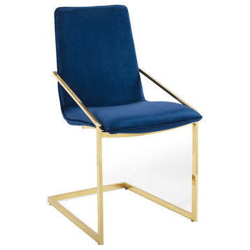 Velvet Dining Chair, Karina Pierre Side Chair, Glam Gold Guest Chair, Blue