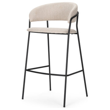 Carolyn Bar Stool With Oatmeal Fabric and Matte Black Metal