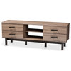 Modern and Contemporary 2-Tone Oak And Ebony Wood 4-Drawer TV stand