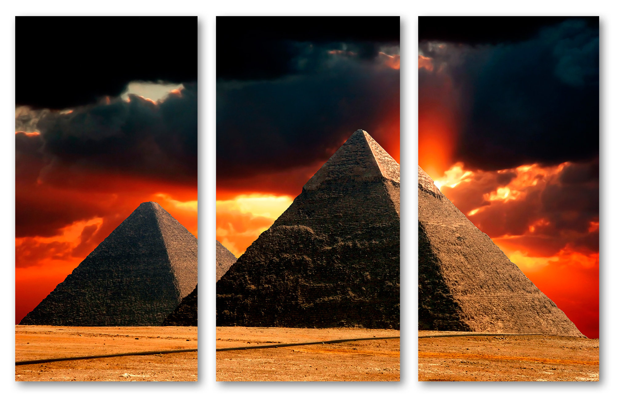 Epic Great Pyramids Of Giza Canvas Print Wall Art 3 Panel Split ...