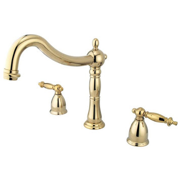 Vintage Bathtub Faucet, Widespread Levers & Adjustable Center, Polished Brass