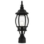 Livex Lighting - Textured Black Traditional, Colonial, Outdoor Post Top Lantern - The classically transitional outdoor Frontenac collection boasts a cast aluminum structure with dazzling ornamental design.  The single-light small six-sided post top lantern comes in a textured black finish with clear beveled glass and extravagantly decorative details. The ornate quality of this light will add radiance to your house exterior day or night.