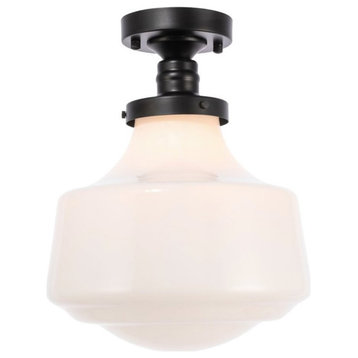 Living District Lyle 1-Light Glass & Metal Flush Mount in Black/Frosted White